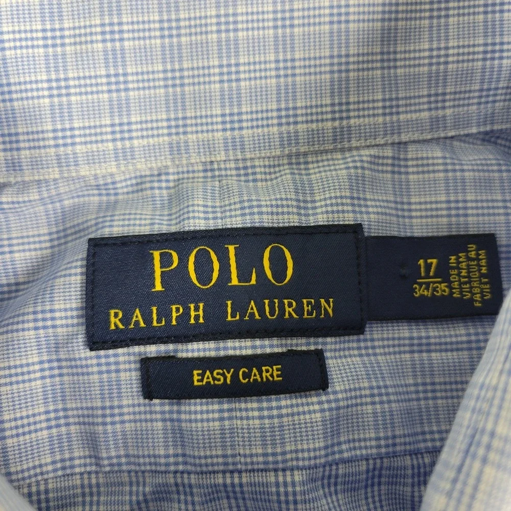 Polo Ralph‎ Lauren Easy Care Mens 17-34/35 Blue Plaid Button Up Long Sleeve